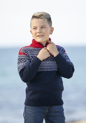Viking Setesdal Ullgenser m/Fleece in neck Marine - Barn