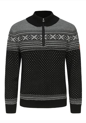 Strikka genser m/mønster, svart/grå unisex