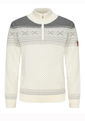 Strikka genser m/mønster, hvit/grå unisex